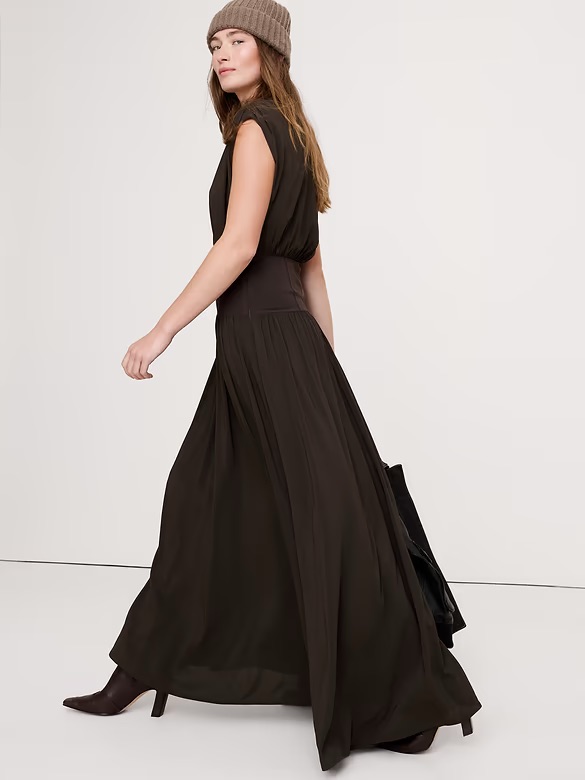 Banana Republic Stretch-Crepe Drop-Waist Maxi Dress